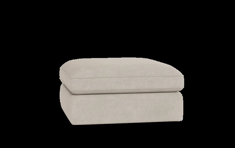 Square Ottoman Piped Edge Boxed Cushion Beige Linen Look, Low Profile