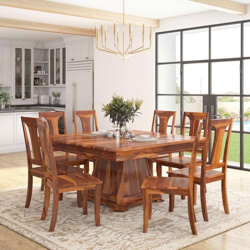 Square Pedestal Dining Table Set in Espresso Finish