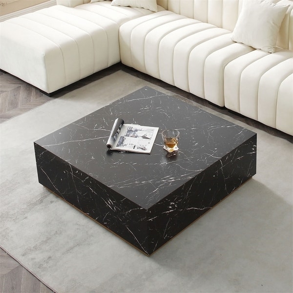 Square Plinth Table with Low Profile Black Marble Look Finish
