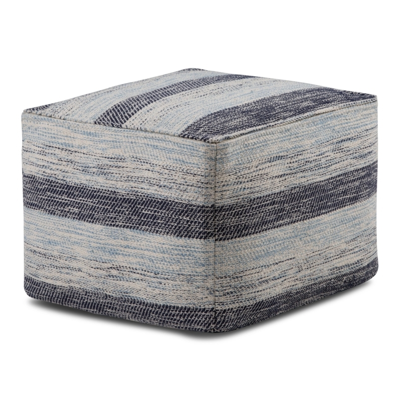 Square Pouf Ottoman Chunky Knit Grey Melange Woven Texture Scandi