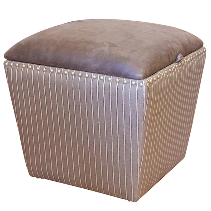 Square Storage Ottoman Espresso and Cream Striped Hinged Lid