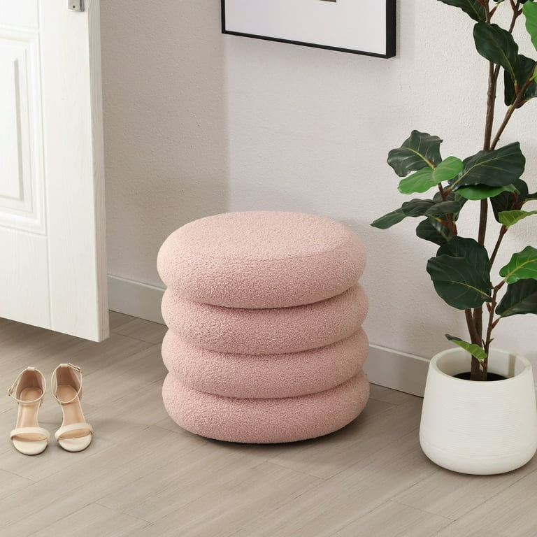 Stacked Round Boucle Ottoman with Nubby Texture