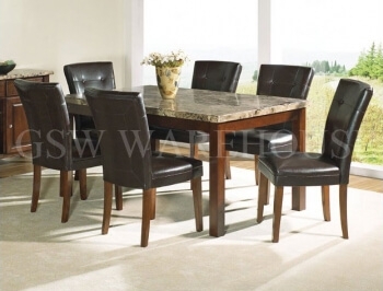 Stone Top Dining Table Set with Tufted Upholstered Chairs