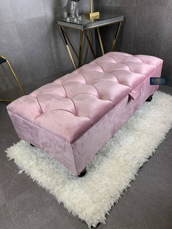 Storage Ottoman Bench Rectangular Velvet Chesterfield Tufted