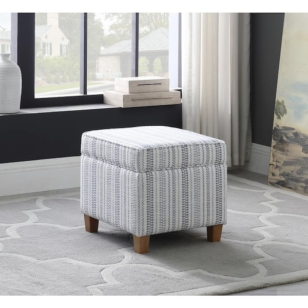 Storage Ottoman, Blue and White Stripe Square with Tapered Legs