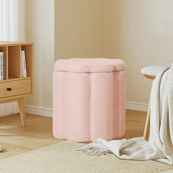 Storage Ottoman Cloud Shaped Boucle with Scalloped Edges