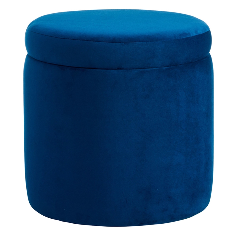 Storage Ottoman Cylindrical Navy Blue Velvet Drum Shape Footstool