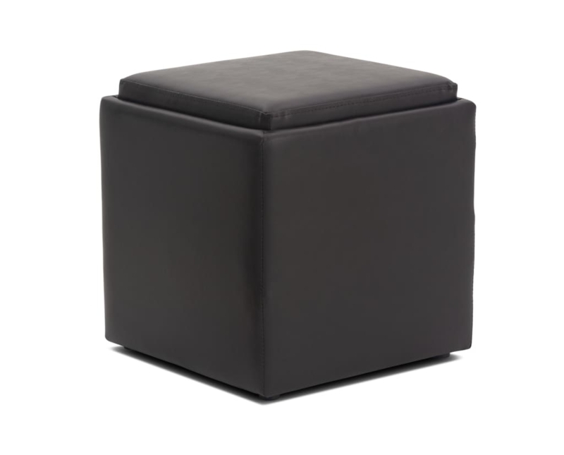 Storage Ottoman Dark Brown Leather Like Reversible Tray Top Square