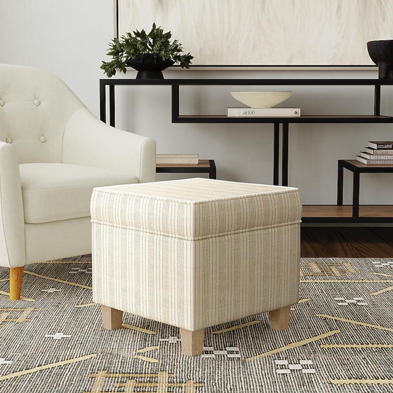Storage Ottoman, Marigold Pinstripe Square with Woven Fabric