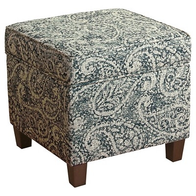 Storage Ottoman, Navy Paisley Pattern Square with Lift-Off Lid