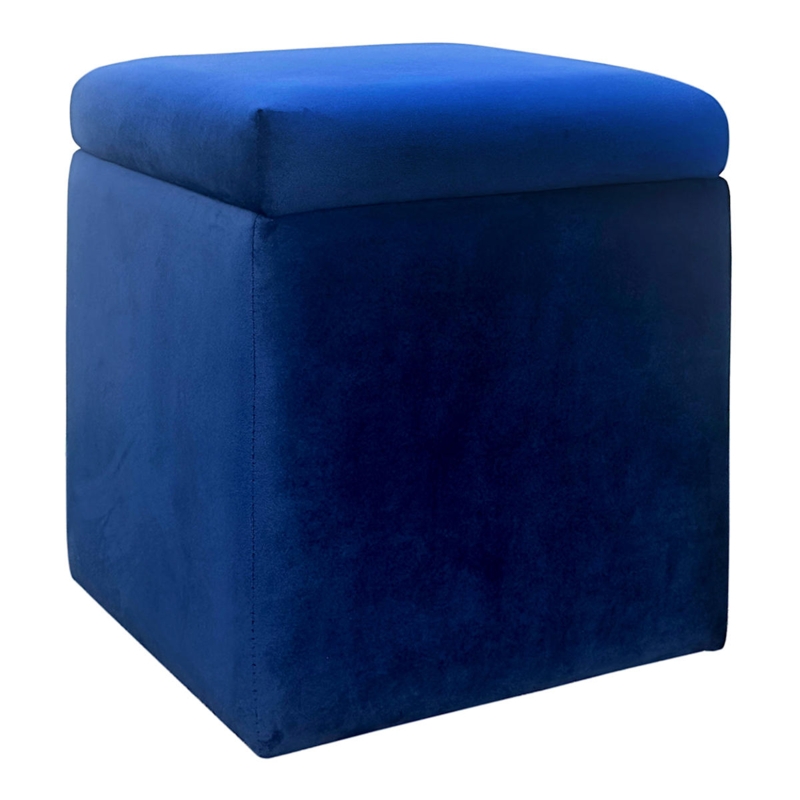 Storage Ottoman Navy Velvet Cube Silhouette Footstool