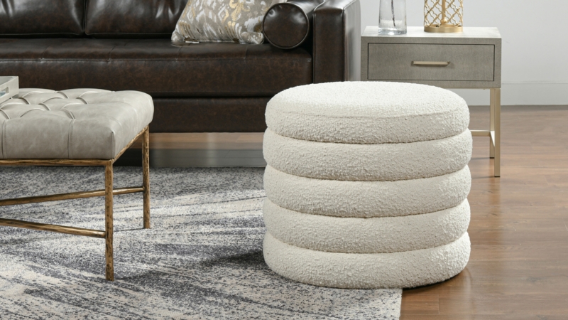 Storage Ottoman Oversized Tiered Design White Boucle Layered