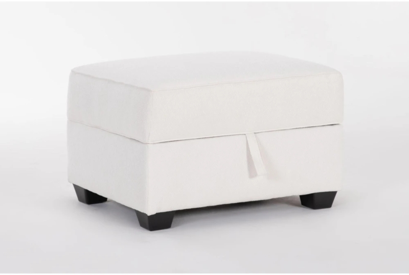 Storage Ottoman Rectangular Ivory Fabric Block Feet Lift Top