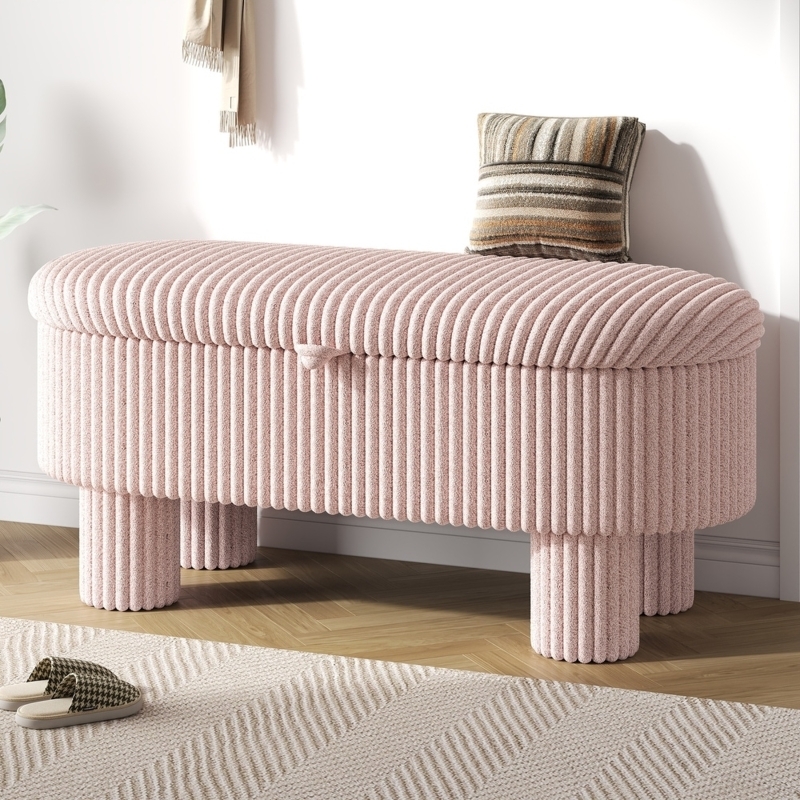Storage Ottoman Ribbed Texture Chunky Legs Modern Upholstered Bench