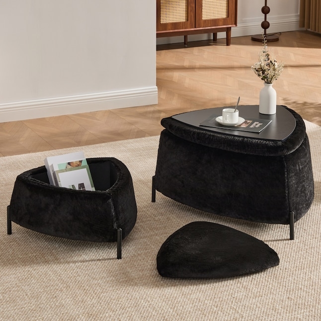 Storage Ottoman Set Triangular Plush with Integrated Tray