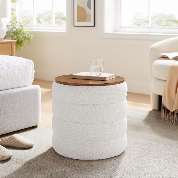 Storage Ottoman Tiered Silhouette Modern Wood Top Boucle