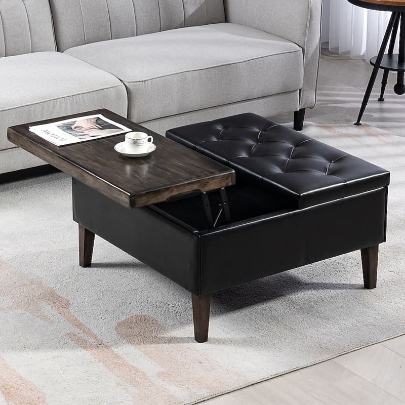 Storage Ottoman Tufted Lift-Top Coffee Table with Tray