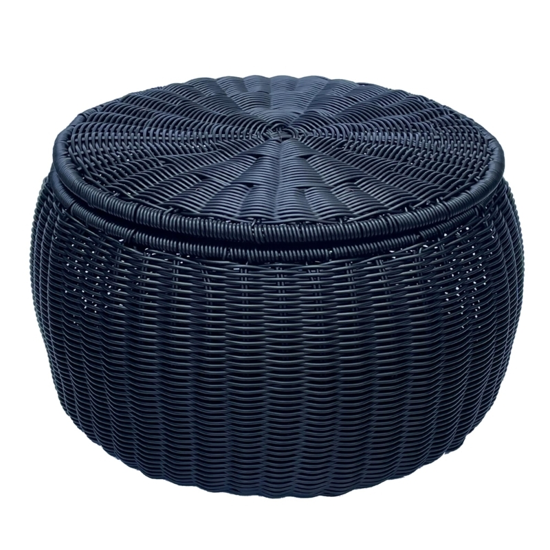 Storage Ottoman Wicker-Like Round Patio Seat Removable Lid