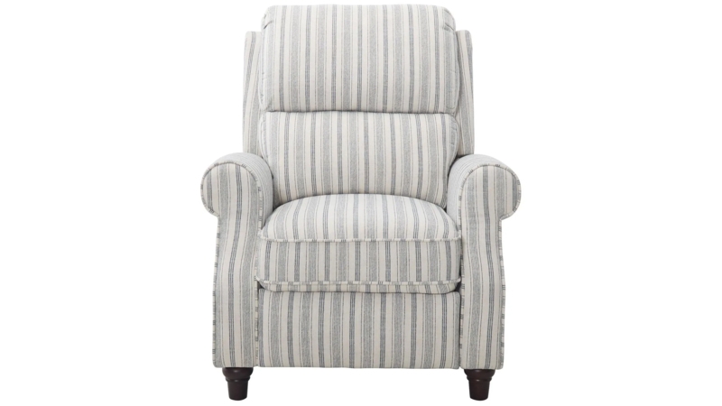 Striped Push Back Recliner with Rolled Arms and Turned Legs