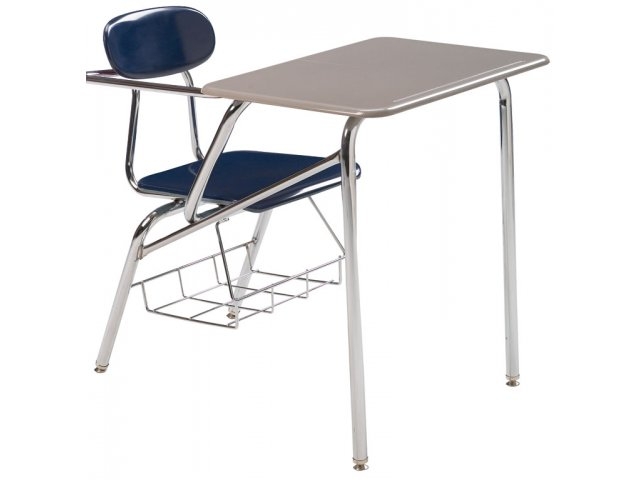 Student Desk Combo Navy Blue Chrome Wire Storage Basket Classroom