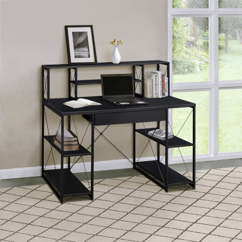 Studio Computer Desk with Integrated Hutch and X-Frame Support