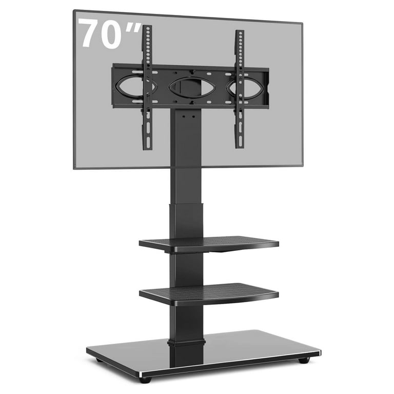 Swivel Floor Tv Stand Black Tempered Glass Base Height Adjustable