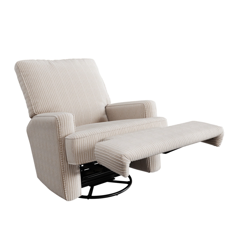 Swivel Glide Armchair Ribbed Texture Ecru Neutral Corduroy Glider