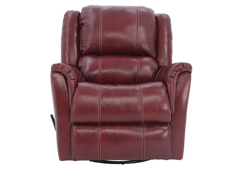 Swivel Glider Recliner, Burgundy Leather-Like Contrast Stitch