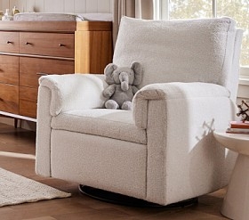 Swivel Glider Recliner in Oatmeal Boucle for Nursery