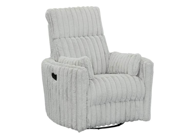 Swivel Glider Recliner Silver Plush Ribbed Fabric Manual