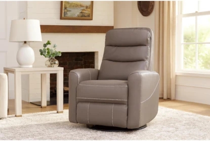 Swivel Glider Recliner Taupe Grey Horizontal Channel Stitching Modern