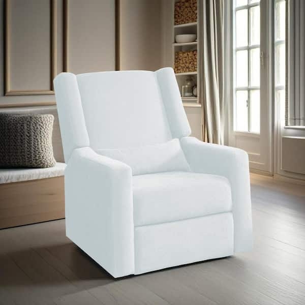 Swivel Glider Recliner with Wingback Silhouette, Bright White Fabric