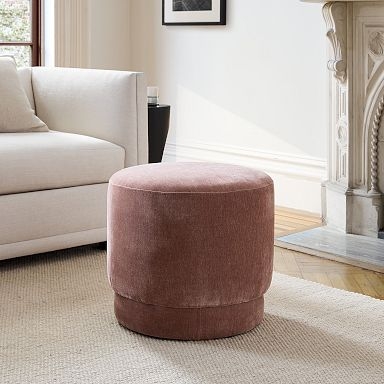 Swivel Ottoman Terracotta Drum Shape, Modern Cylindrical Pouf