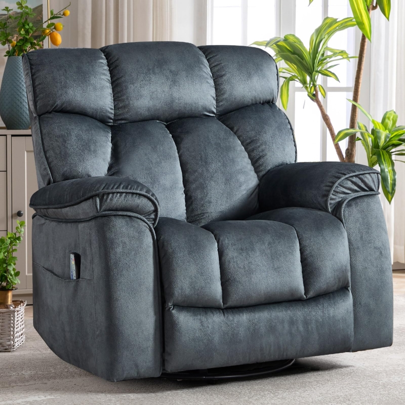 Swivel Recliner Chair with Side Storage Pocket, Charcoal Grey