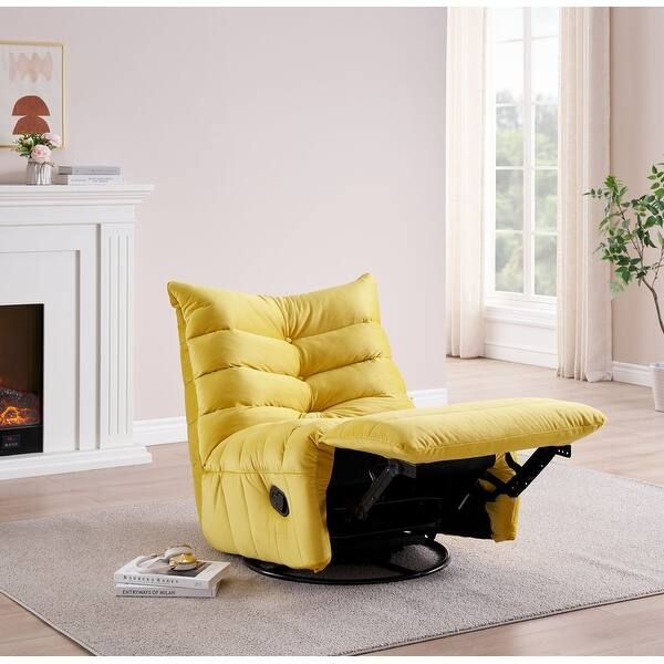 Swivel Recliner in Mustard Yellow Velvet with Horizontal Channel Tufting