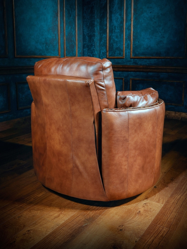 Swivel Recliner Mahogany Leather-Like Nailhead Trim Western Style