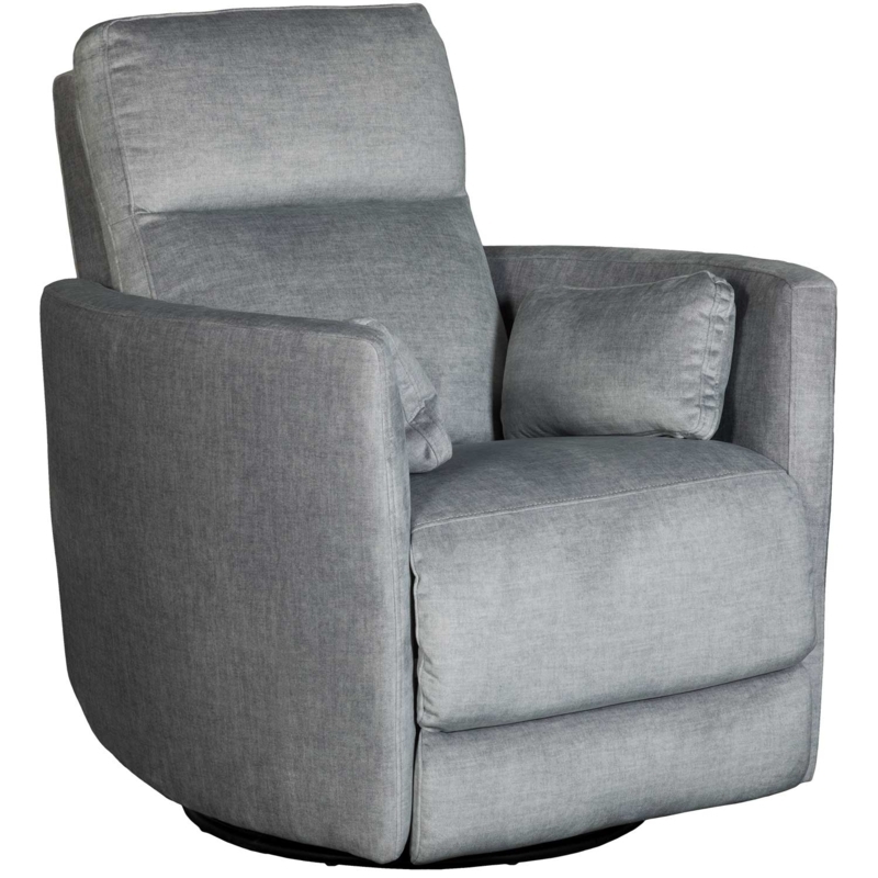 Swivel Recliner Silver Grey Fabric Track Arms Pillow