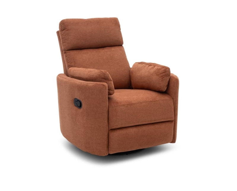 Swivel Recliner Terracotta Woven Fabric Rust Split Back Padded Arms