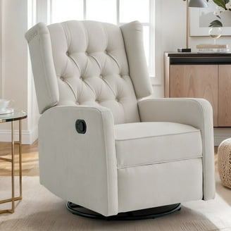 Swivel Recliner Wingback Silhouette Button Tufting Cream Manual Elegant