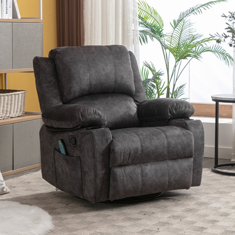 Swivel Rocker Recliner Charcoal Grey Cup Holders Side Pocket