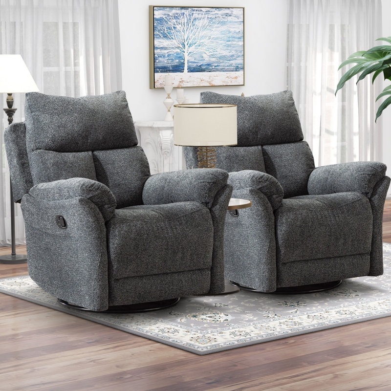 Swivel Rocker Recliner Heathered Fabric Modern Set of 2
