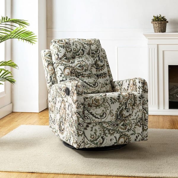 Swivel Rocker Recliner in Sage Green Paisley Pattern