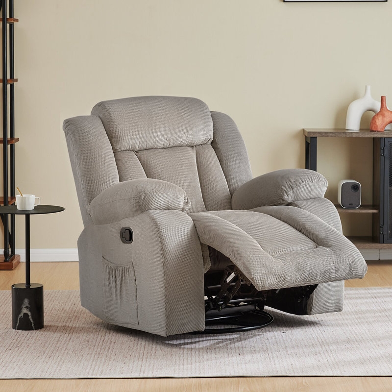 Swivel Rocking Recliner Chair with Side Pocket, Textured Light Gray