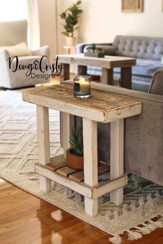 Tall Wood End Table with Drawer and Woven Basket