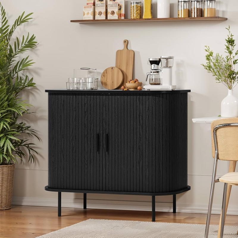 Tambour Door Buffet with a rounded Pill-Shaped Silhouette
