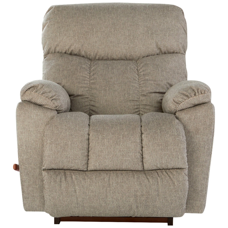 Tan Fabric Recliner Rocker Woven Texture Plush Manual Pillow Arms