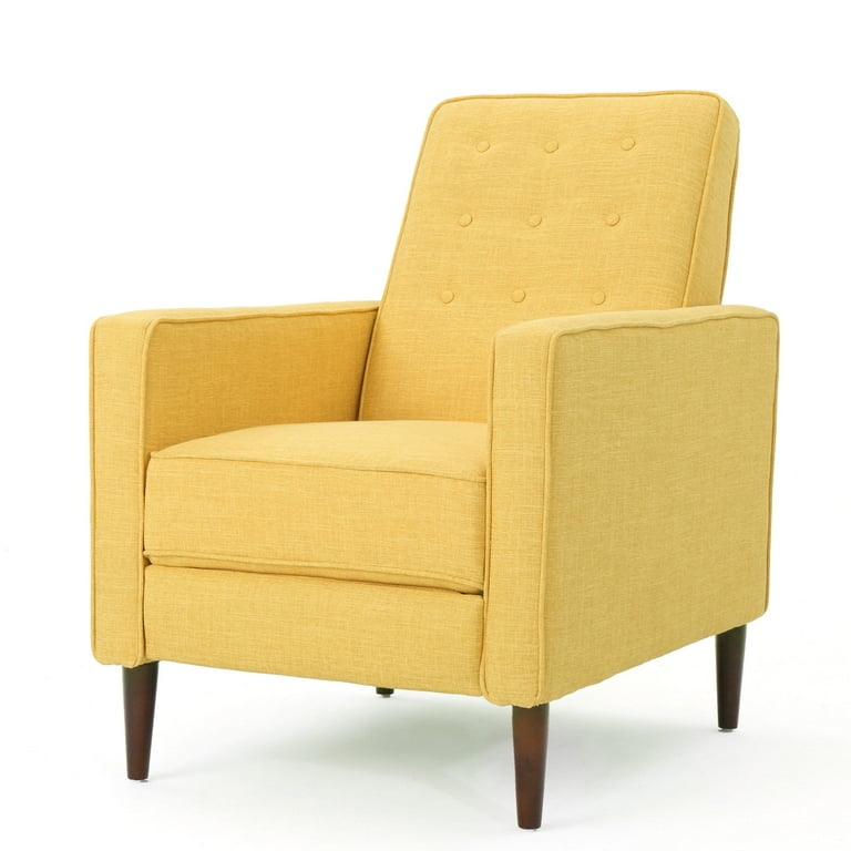 Tapered Leg Mid-Century Recliner in Muted Yellow Fabric