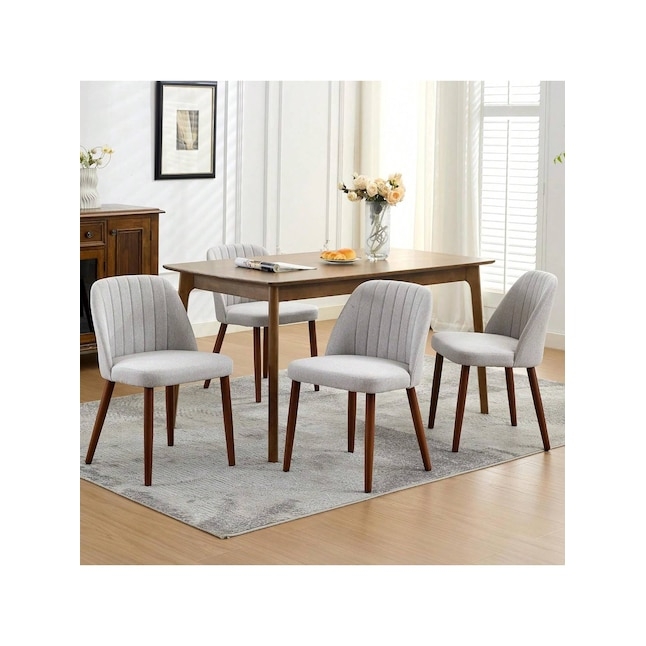 Tapered Wood Leg Dining Chairs with Light Gray Upholstery