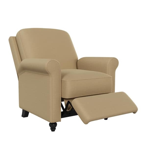 Taupe Linen-Like Push Back Recliner with Rolled Arms and Turned Legs