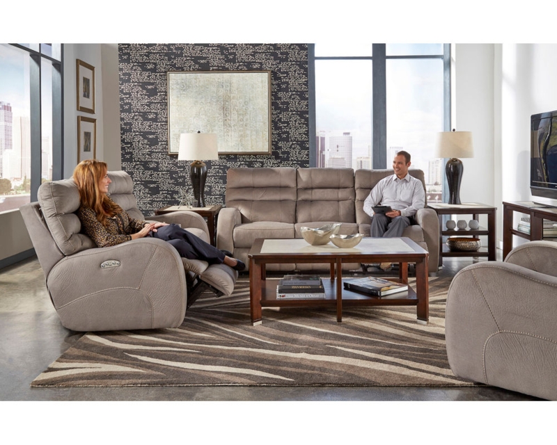 Taupe Power Reclining Sofa Lay-Flat Function Segmented Back